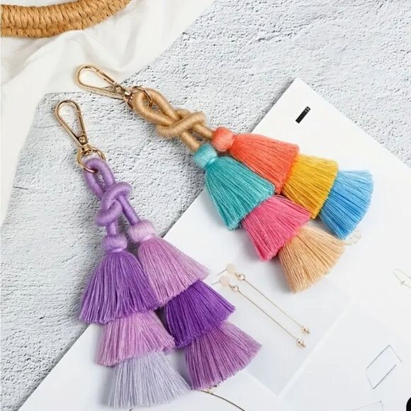 Colorful Tassel Keychain Accessory Choose From PURPLE OR MULTICOLOR - Picture 1 of 8